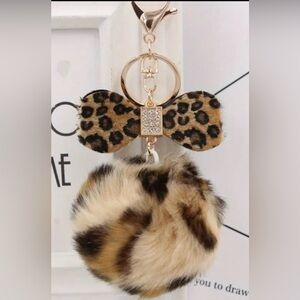 Bag Charm Leopard Print Bow Faux Fur Bag Charm - Key Chain